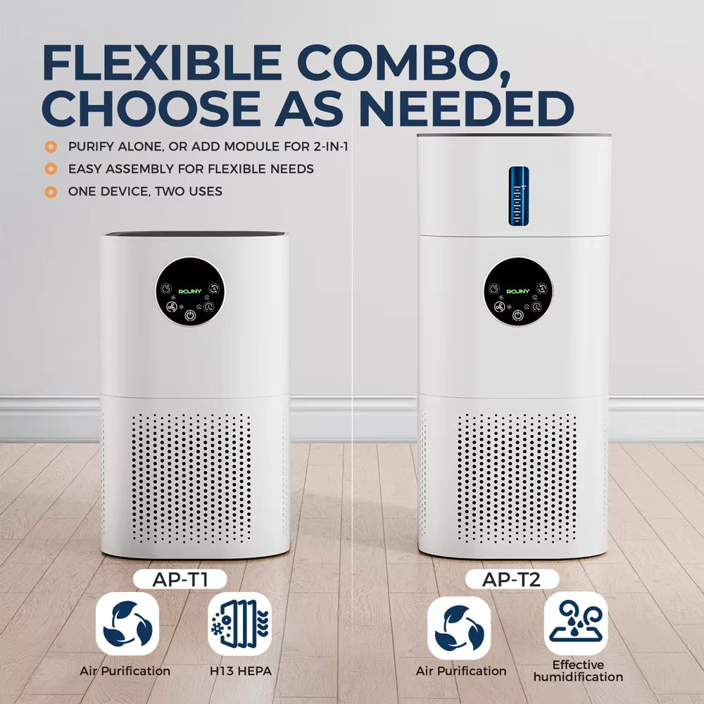 2-in-1 Air Purifier and Humidifier with H13 True HEPA Filter Suitable for People with Allergies and Pet Families, White